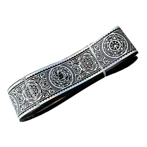Black and silver star ribbon for DIY craft with baroque patterns and hexagram design