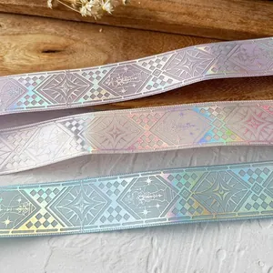 Holographic Silver Foil Chessboard Satin Ribbon Vintage Magic Pattern Decorative Trim For DIY Craft Gift Wrapping Flower Packaging