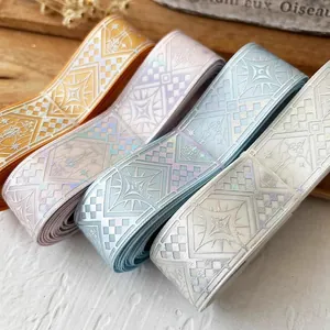Holographic laser ribbons with star patterns in gold, pink, blue and white for DIY crafts