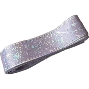 Ruban violet avec motifs étoiles et lunes argentés laser pour décoration DIY