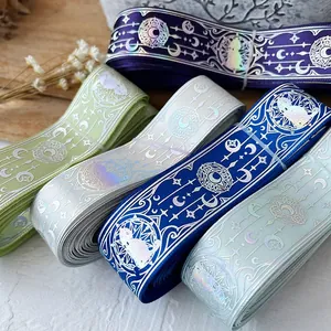 Holographic star and moon cat ribbon set in five colors for DIY handmade crafting