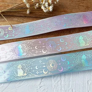 Holographic star moon cat ribbon with gradient laser effect for DIY craft gift wrapping