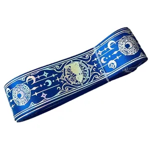 Star and moon cat theme ribbon in navy blue with holographic silver foiling