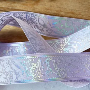 Purple wizard magic potion laser ribbon with witch hat and star prints for DIY crafts