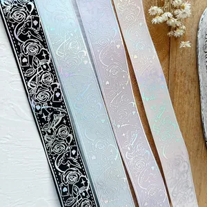 Cinta estampado plata láser con motivos de rosas y palomas para decoración bolso DIY