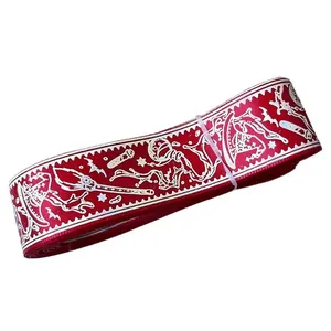 Red Halloween ribbon with white witch hat and magic patterns for DIY handmade crafts