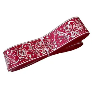 Cinta roja vintage con rosas, colibríes y naipes de póker para manualidades decorativas