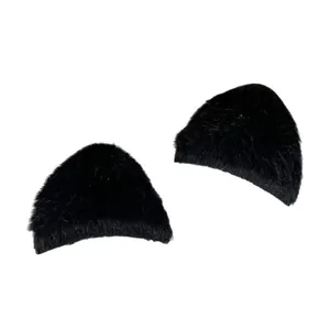 Pair of black plush cat ear accessories for DIY crafts with soft faux fur texture