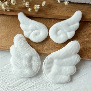 White plush angel wing patches with spiral and feather textures for DIY Lolita crafts