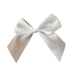Handgefertigte 2,5 cm elfenbeinfarbene Satinschleife für Kleidung und DIY-Haarschmuck