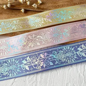 Holographic Laser Rose Flower Vine Polyester Ribbon For DIY Bow Hair Accessories Crafts Decoration And Gift Wrapping