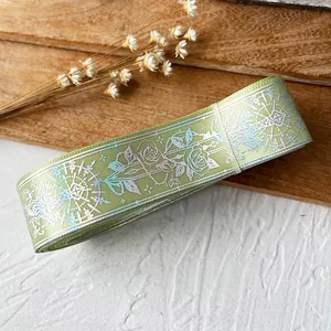 Green laser rose floral ribbon for DIY crafts and gift wrapping decoration