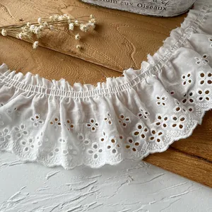 Witte katoenen oogje kantafwerking met ruches voor DIY Lolita kleding naaien