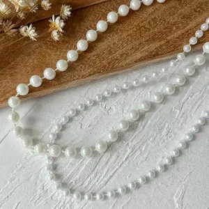 Elegante Bordo in Pizzo con Catenella di Perle Sintetiche per Decorazione Fai da Te Matrimonio Festa Catena di Perline Bianca Elegante