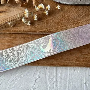 Nastro olografico con balene e onde in argento laser per decorazioni fai-da-te