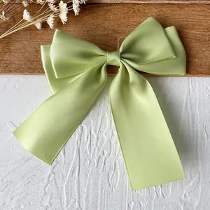 Lazo de satén verde claro de doble capa con cintas para decoración de bolsos DIY