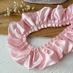 Bordure en dentelle satinée rose plissée pour vêtements de poupée et accessoires DIY