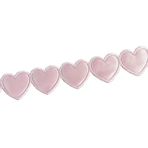 Pink heart embroidery ribbon trim for DIY sewing and gift decoration projects