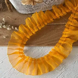 Pleated ginger yellow organza lace trim for DIY skirt hem and clothing accessories