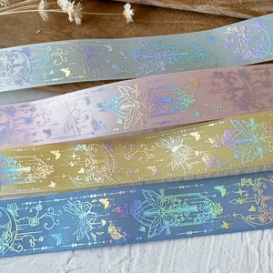 Vintage Gothic Holographic Satin Ribbon Butterfly Rose Laser Printed DIY Crafts Gift Wrapping Scrapbooking Decorative Fabric