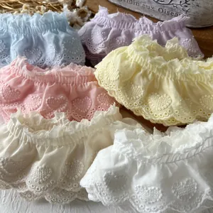 Heart Embroidered Cotton Lace Trim Pleated Ruffle Ribbon For Sewing DIY Craft Clothing Dress Hem Decoration Accessory
