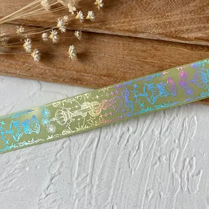 Olive green ribbed ribbon with holographic crown patterns for DIY badge rosettes and crafts
