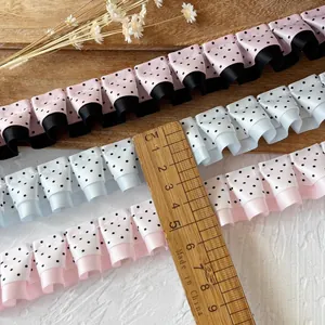 Cinta de encaje plisado con lunares de doble capa rosa y azul para accesorios de pelo