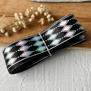Black ribbon with holographic silver diamond pattern for DIY handmade craft materials