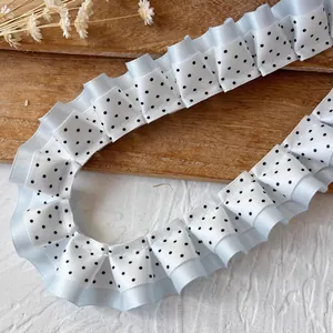 Cinta de encaje con volantes y lunares azules y blancos para accesorios de pelo DIY