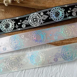Magical Holographic Gradient Ribbon For DIY Ita Bag Badge Decoration Star Magic Circle Pattern Satin Craft Ribbon Roll