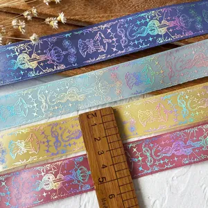 Holographic ribbon with crown and snake patterns for DIY craft and badge holders