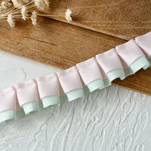 Roze en muntgroen dubbellaags gerimpeld kantlint voor DIY-naaien en luxe haaraccessoires