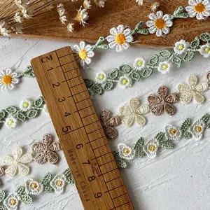 French style floral embroidery lace ribbons with daisy patterns for DIY sewing crafts