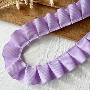 Ruban gros-grain plissé lavande avec bordure à volants pour accessoires cheveux DIY