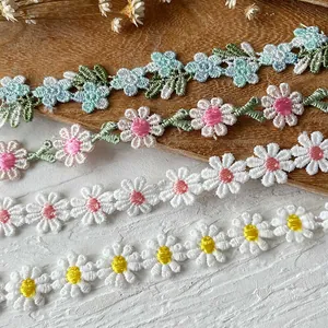 Floral embroidery lace ribbons in multiple colors for DIY handmade clothing decoration