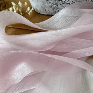 Light pink pearlescent wrinkled chiffon ribbon for DIY crafts and fan decoration