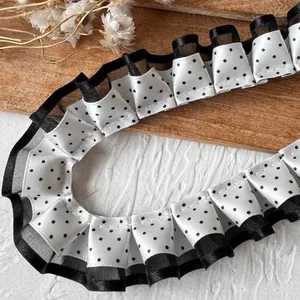 Double Layer Polka Dot Ruffle Lace Trim For DIY Handcraft Polyester Satin Ribbon Sewing Embellishment For Dress Accessories