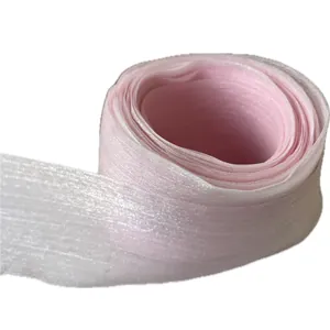 Light pink pearlescent crinkled chiffon ribbon roll for DIY crafts and gift wrapping