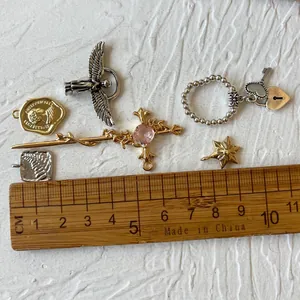 Kit de pendentifs vintage en métal avec aile d'ange, pièce, cadenas cœur et croix