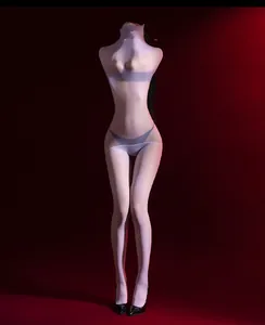 Detailed view of white translucent bodystocking with elastic fit and sleek sheer texture