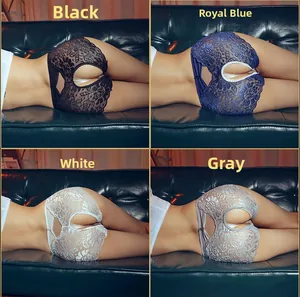 Detailed grid view of sexy floral lace open crotch panties in four assorted colors