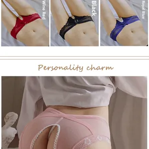 Lace details and bow accent on open crotch sexy mesh panties in multiple colors
