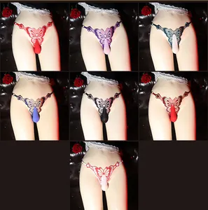 Lace butterfly embroidery G-strings for men in multiple colors with ergonomic pouch