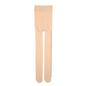 Glänzende ultradünne beige Strumpfhose mit kreativem schwarzem Linealmuster am Bein