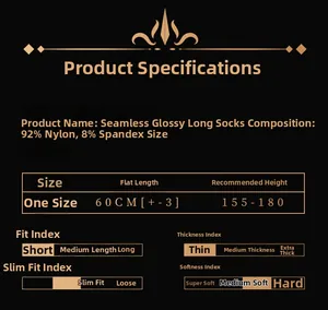 Detailed size chart and material guide for ultra-thin glossy thigh-high stockings