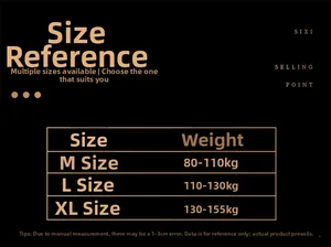 Size guide for men's sheer briefs showing weight recommendations for M, L, and XL sizes