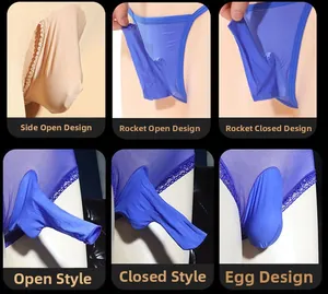 Detailed grid of men's ultra-thin ice silk briefs showing various pouch and sleeve designs