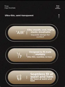 Infographic showing three core functions: ultra-thin, seamless fit, and ergonomic design