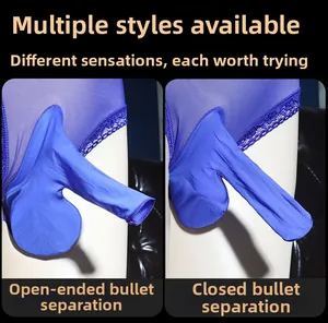 Close-up of blue silky men underwear with innovative separate pouch design for comfort
