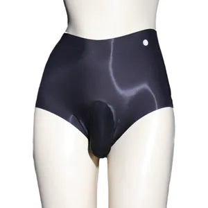 Men's seamless ice silk briefs with ergonomic pouch design shown on a mannequin